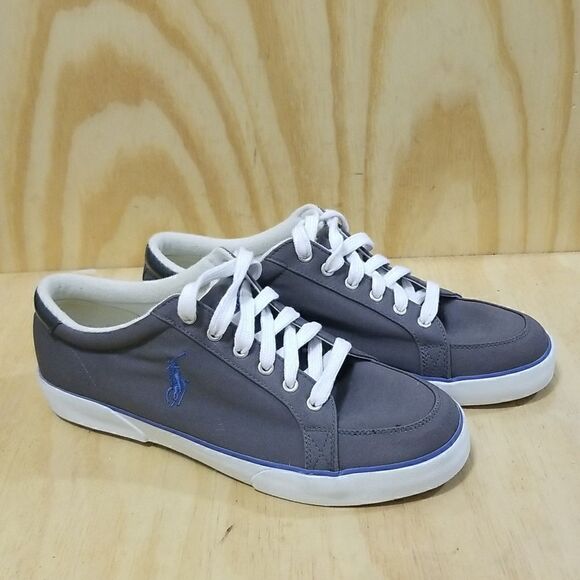 Polo Ralph Lauren Bryn Canvas Sneakers Men's 12 Grey Blue Casual Shoes - Picture 1 of 8
